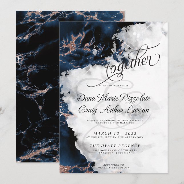 HOCHZEIT | Navy Blue 4 Rose Gold Geode Watercolor (Vorne/Hinten)