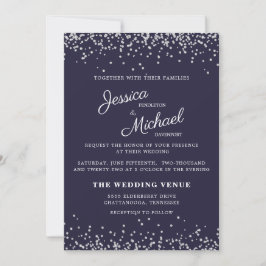 Hochzeit Navy Blue Silver Glitzer Elegantes Skript Einladung