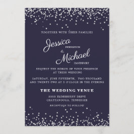 Hochzeit Navy Blue Silver Glitzer Elegantes Skript Einladung