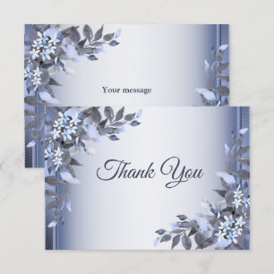 Hochzeit Navy Blütenblume Silber Elegant Dankeskarte