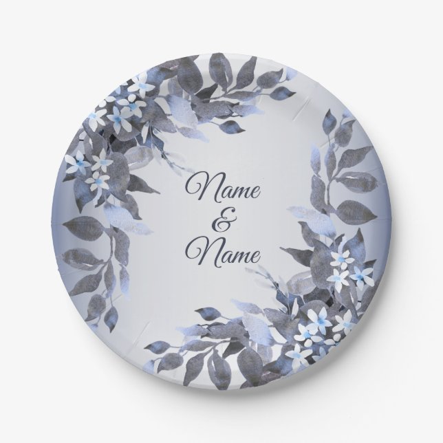 Hochzeit Navy Blütenblume Silbergraues Party Elega Pappteller (Vorderseite)