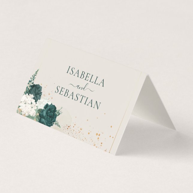 Hochzeit Neutral Creme QR Smaragdgrüne Rose Blumen (Rückseite)