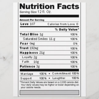 Hochzeit oder Jubiläum Süßes Funny Nutrition Label