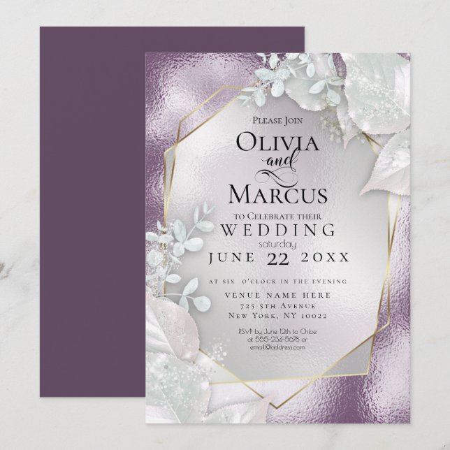 HOCHZEIT | Ögplant Pearl Shimmer Einladung (Vorne/Hinten)