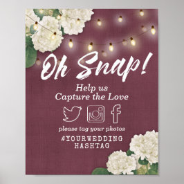 Hochzeit Oh Snap Hashtag Hydrangeas & String Light Poster