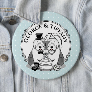 Hochzeit Old English Sheepdogs Bride Groom Gray 1 Button