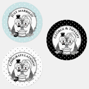 Hochzeit Old English Sheepdogs Bride Groom Gray 1 Etiketten