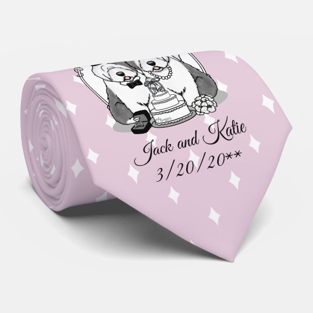 Hochzeit Old English Sheepdogs Bride Groom Gray 1 Krawatte (Gerollt)