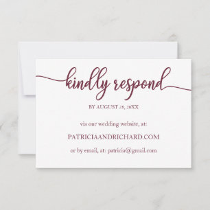Hochzeit Online RSVP Card Burgundy Calligrafy Karte
