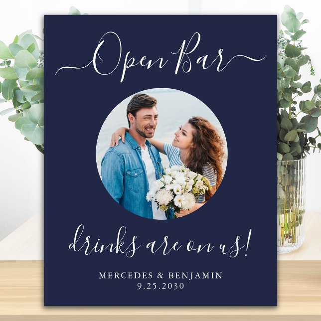 Hochzeit Open Bar Personalisiert Navy Blue Foto Poster (Von Creator hochgeladen)