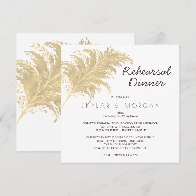 Hochzeit Pampas Grass Tan auf weißer Probe Einladung (Vorne/Hinten)