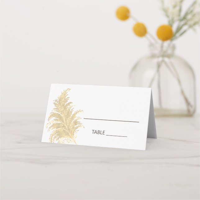 Hochzeit Pampas Grass Tan auf White Boho Sommer Platzkarte (Vorderseite)