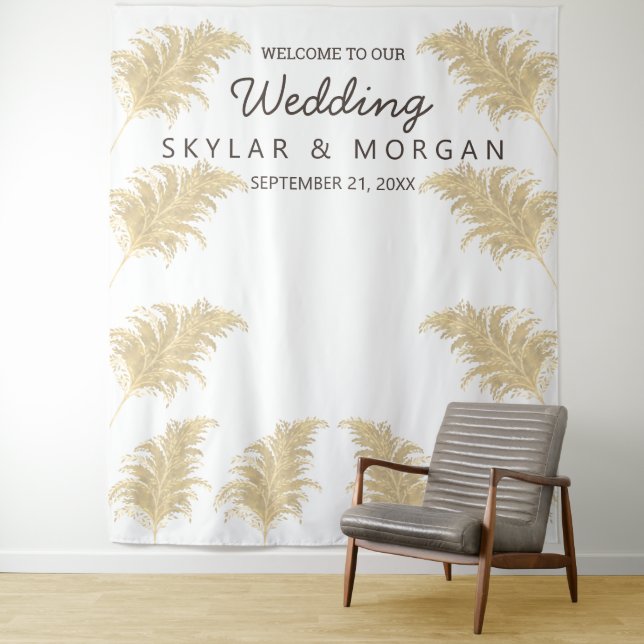 Hochzeit Pampas Grass Tan On White Selfie Foto Wandteppich (Beispiel)