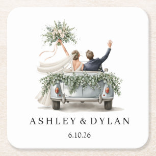 Hochzeit personalisieren rechteckiger pappuntersetzer