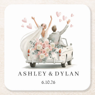 Hochzeit personalisieren rechteckiger pappuntersetzer