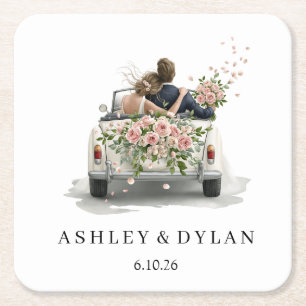 Hochzeit personalisieren rechteckiger pappuntersetzer