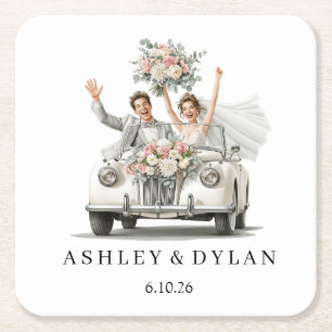 Hochzeit personalisieren rechteckiger pappuntersetzer