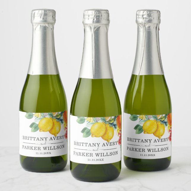 Hochzeit Personalisiert Citrus Watercolor Botanisc (Flaschen)