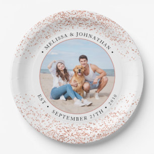 Hochzeit Personalisierte Rose Gold Glitzer Foto Pappteller