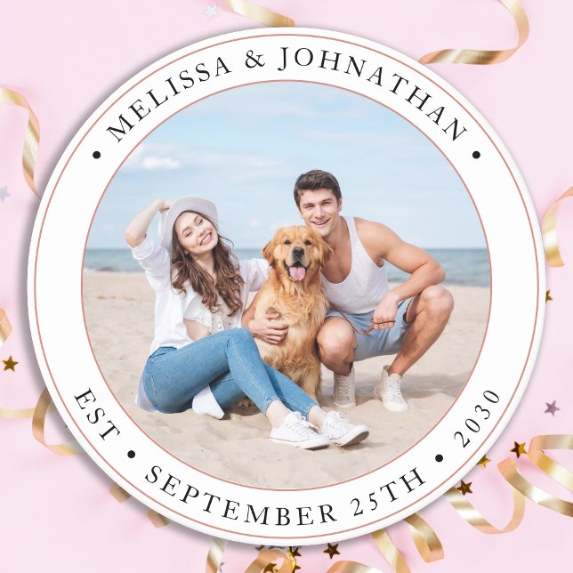 Hochzeit Personalisiertes modernes Foto Runder Pappuntersetzer (Von Creator hochgeladen)