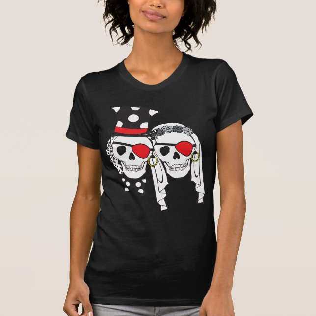 Hochzeit Piratenschwärme Schwarz auf Dunkel T-Shirt (Vorderseite)