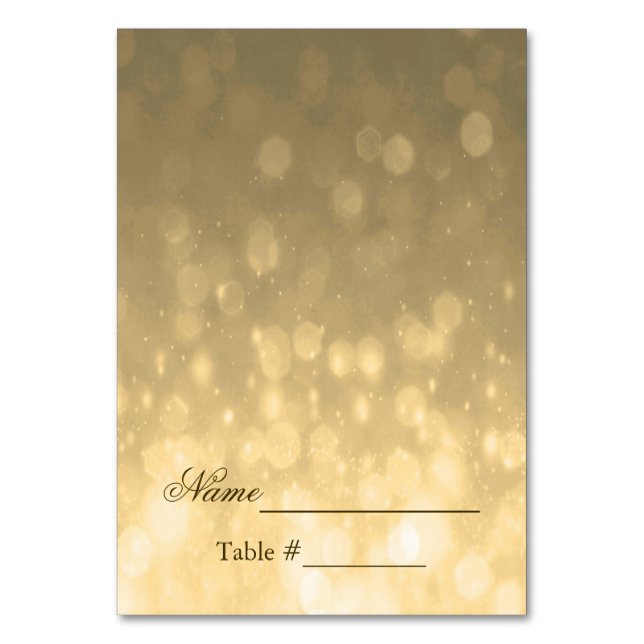 Hochzeit Platzkarte Gold Bokeh Lights Tischnummer (Vorderseite)