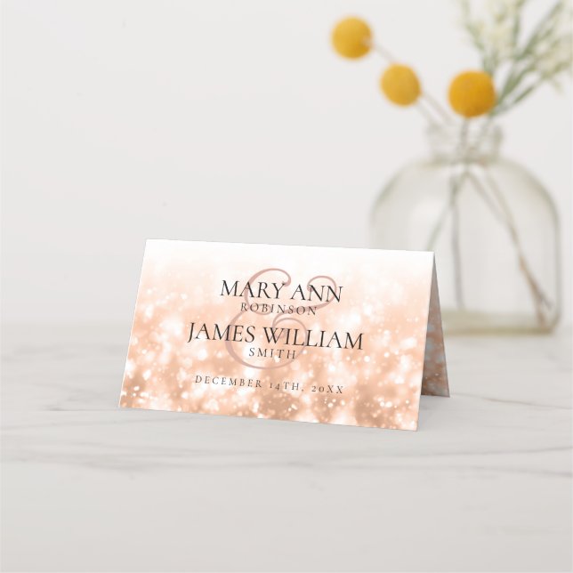 Hochzeit Platzkarte Rose Gold Shimmer Lights (Rückseite)