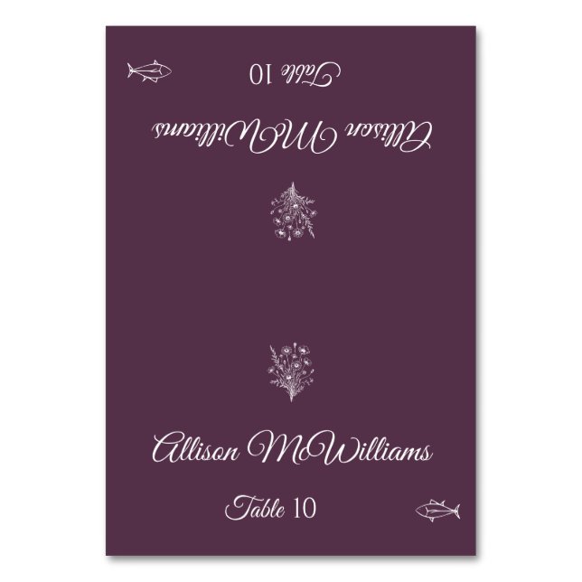 Hochzeit Platzkarte-Wildblume Elegance Fish Icon- Tischnummer (Vorderseite)