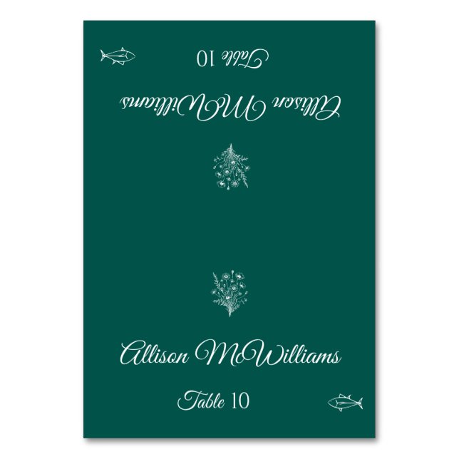 Hochzeit Platzkarte-Wildblume Elegance Fish Icon- Tischnummer (Vorderseite)