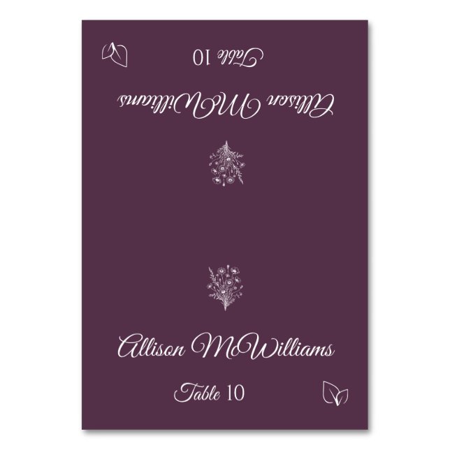 Hochzeit Platzkarte-Wildblume Elegance-Vegetarier- Tischnummer (Vorderseite)