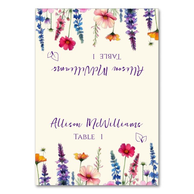 Hochzeit Platzkarte-Wildblume Symphony-Vegetarian- Tischnummer (Vorderseite)