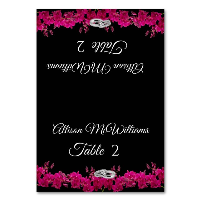 Hochzeit Platzkarten-Fuchsia Orchids- Tischnummer (Vorderseite)