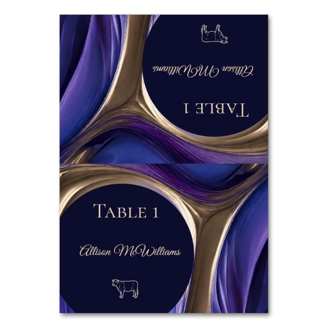 Hochzeit Platzkarten-Meat Icon-Blue Lila Gold- Tischnummer (Vorderseite)