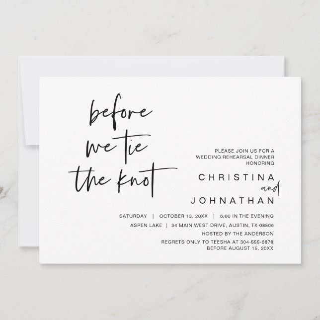 Hochzeit Probe Abendessen, bevor wir den Knoten Kr Einladung (Vorderseite)