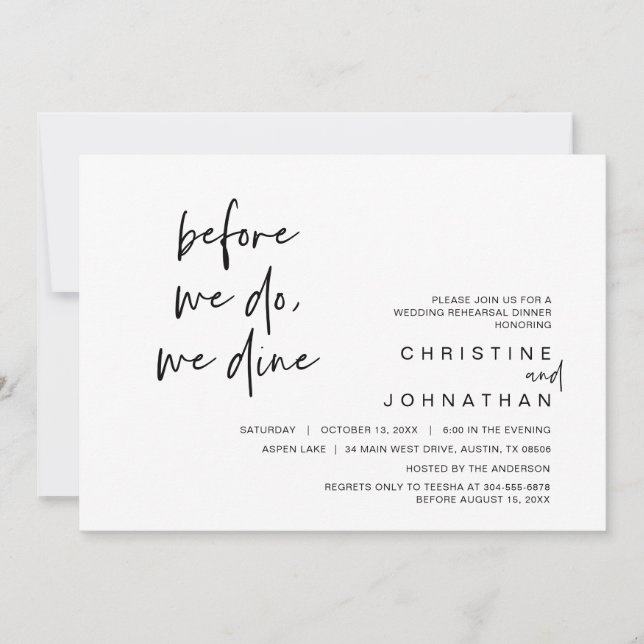Hochzeit Probe Abendessen, bevor wir essen Einladung (Vorderseite)