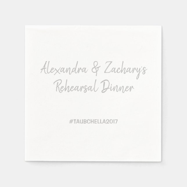 Hochzeit Probe Dinner Napkins Hashtag Silver Serviette (Vorderseite)