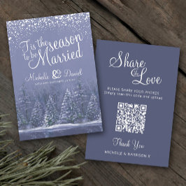Hochzeit QR Aktie Liebe Winterhochzeit Schnee blau Begleitkarte