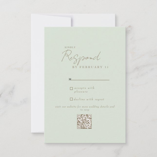 Hochzeit QR Code RSVP in Hellgrün Modern Karte (Vorderseite)