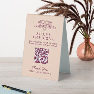 Hochzeit QR Foto Liebe Herz Kronenwein Rot Tischaufsteller