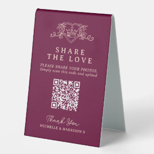 Hochzeit QR Foto Liebe Herz Kronenwein Rot Tischaufsteller