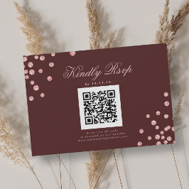 Hochzeit QR UAWG Rose Gold Confetti Burgundy Red RSVP Karte
