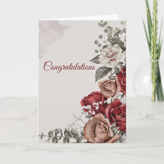 Hochzeit Red Bronze White Roses Glückwunsch Karte (Vorderseite)