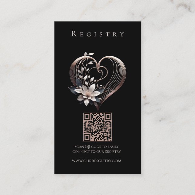 Hochzeit Registry-Modern Pink Heart mit Blume Visitenkarte (Vorderseite)