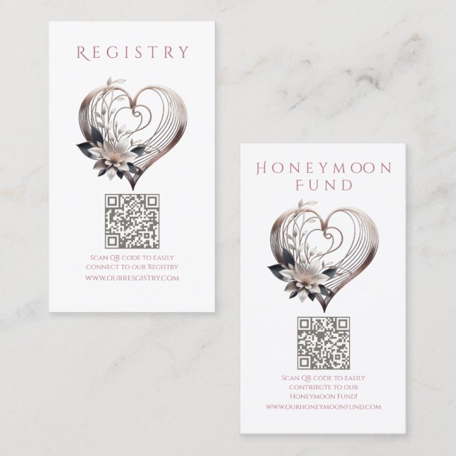 Hochzeit Registry-Modern Pink Heart mit Blume Visitenkarte (Vorne/Hinten)