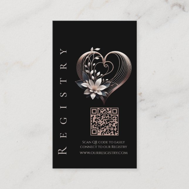 Hochzeit Registry-Modern Pink Heart mit Blume Visitenkarte (Vorderseite)