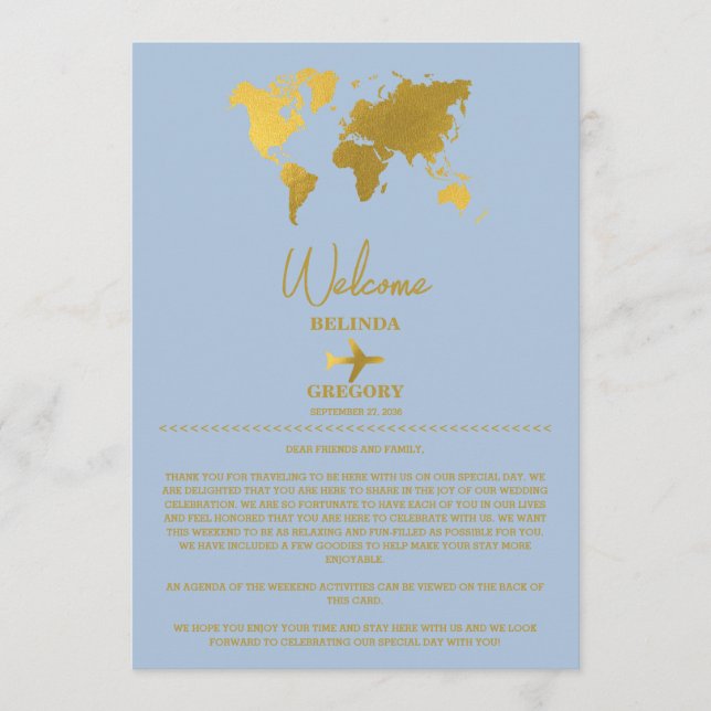 Hochzeit Reisepass Gold Dusty Blue Itinerary Programm (Vorderseite)