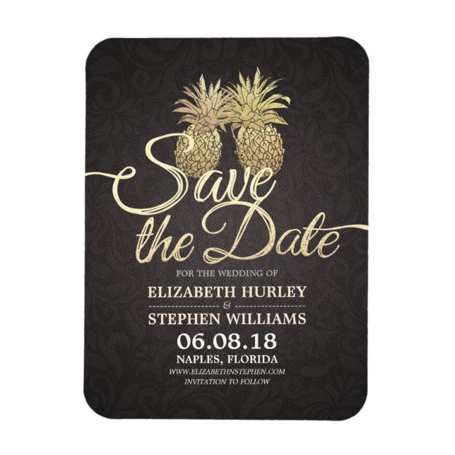 Hochzeit retten das Datum Moderne Gold Ananas Magnet (Vertikal)