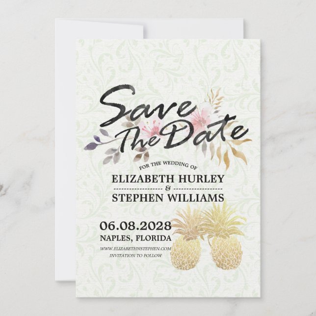 Hochzeit retten das Datum Moderne Gold Ananas Save The Date (Vorderseite)