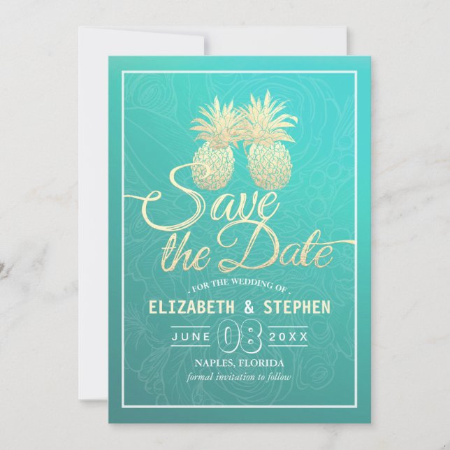 Hochzeit retten das Datum Moderne Gold Ananas Save The Date (Vorderseite)