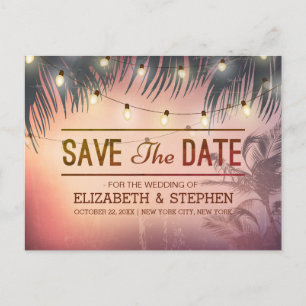 Hochzeit retten das Datum Sommer Beach Palm Tree L Ankündigungspostkarte